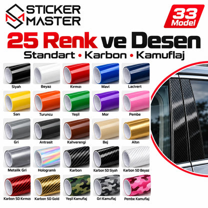 Audi Side Pillar sticker 25 standart renk karbon folyo ve kamuflaj seçenekleri
