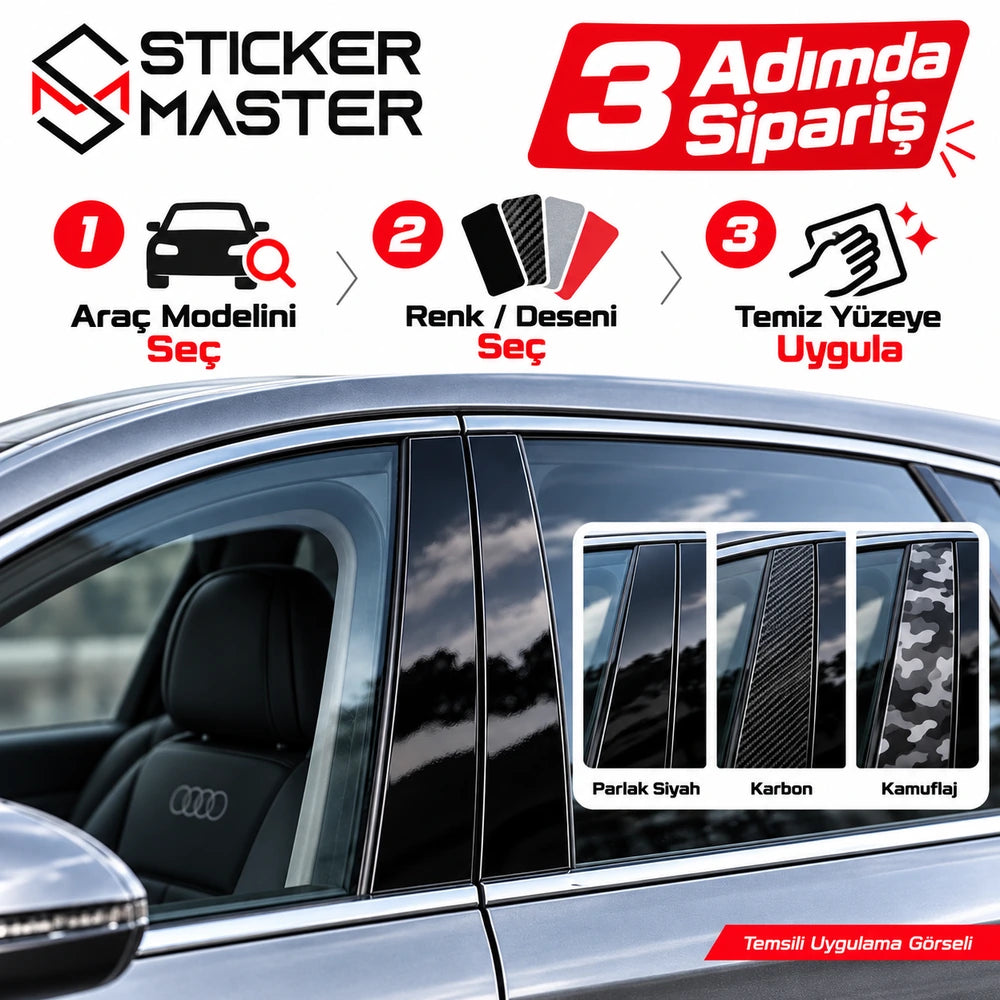 Audi Side Pillar kapı direği sticker model renk seçimi ve uygulama adımları