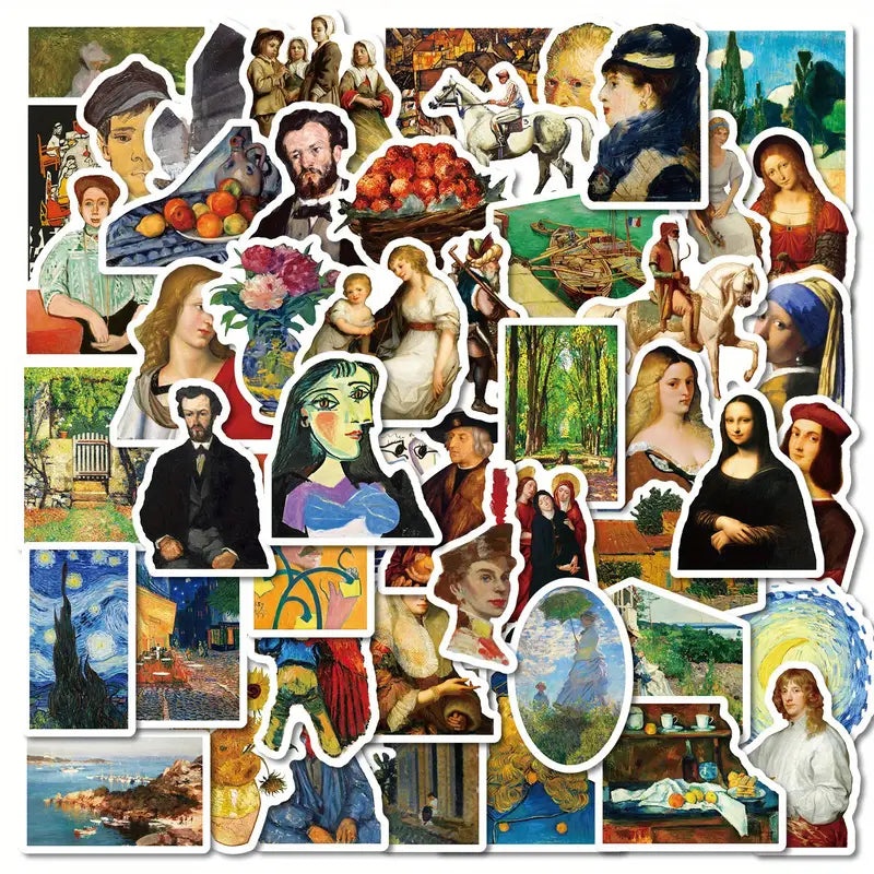 Sticker Master 50’li Ünlü Resimler Sanat Serisi Sticker Seti Laptop, Kaykay, Kask ve Daha Fazlası İçin Sanat Dolu Kağıt Çıkartmalar