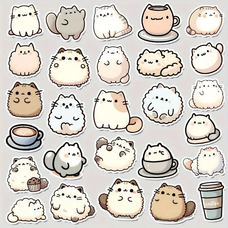 Sticker Master 50’li Kawaii Kedi & Kahve Sticker Seti Planlayıcılar, Laptoplar, Su Şişeleri ve DIY Defterler İçin Sevimli Çıkartmalar