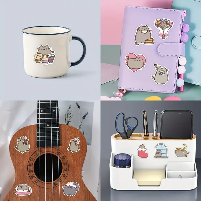 Sticker Master 50’li Sevimli Şişko Kedi Sticker Seti Laptop, Su Şişesi, Kaykay ve Daha Fazlası İçin Renkli PVC Etiketler