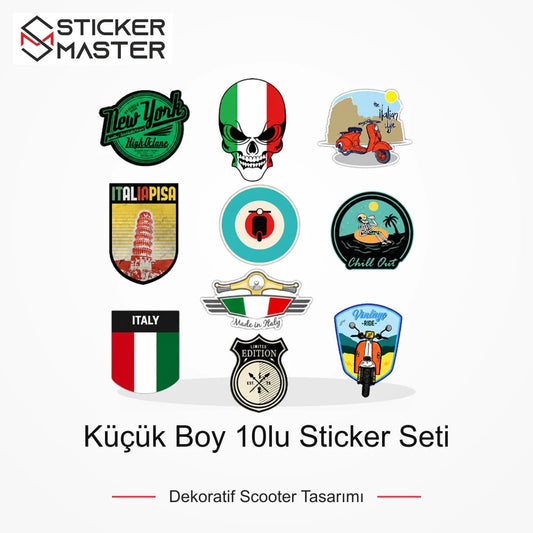 Vespa Uyumlu Küçük Boy 10lu Sticker Seti ana ürün görseli - Sticker Master