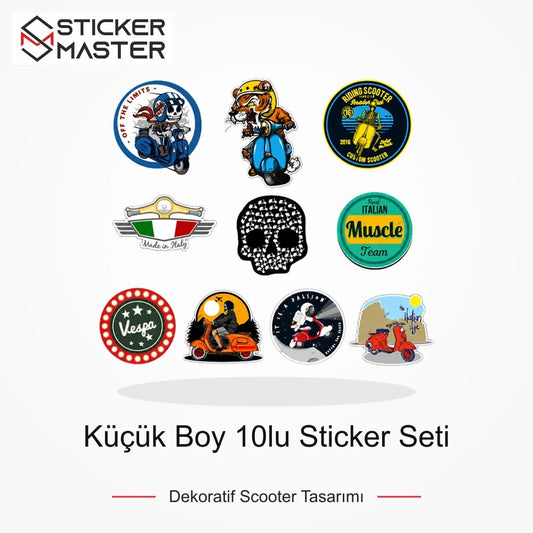 Vespa Uyumlu Küçük Boy 10lu Sticker Seti ana ürün görseli - Sticker Master