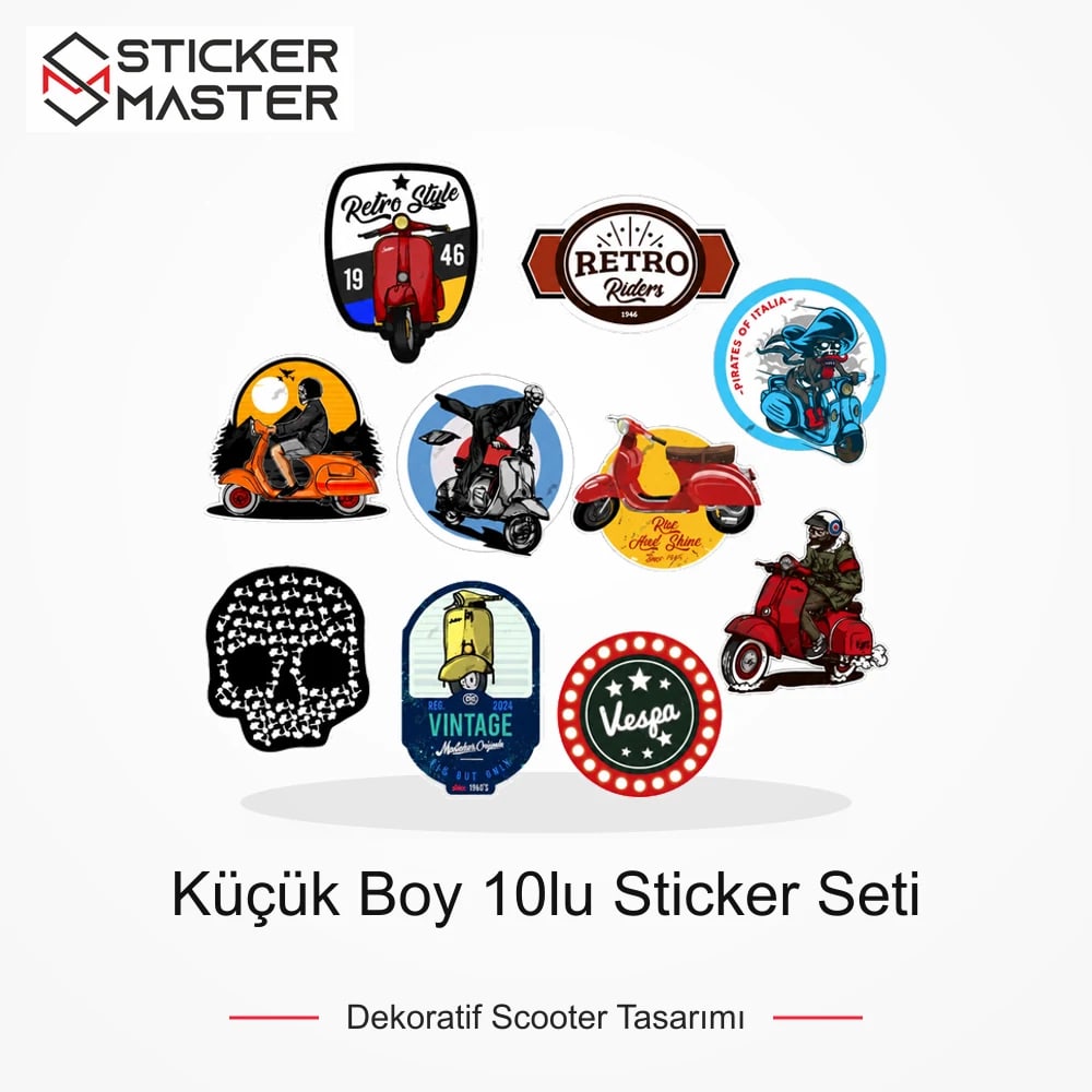 Vespa Uyumlu BDLS22 Küçük Boy 10lu Sticker Seti VSP354ED86457 ana ürün görseli - Sticker Master