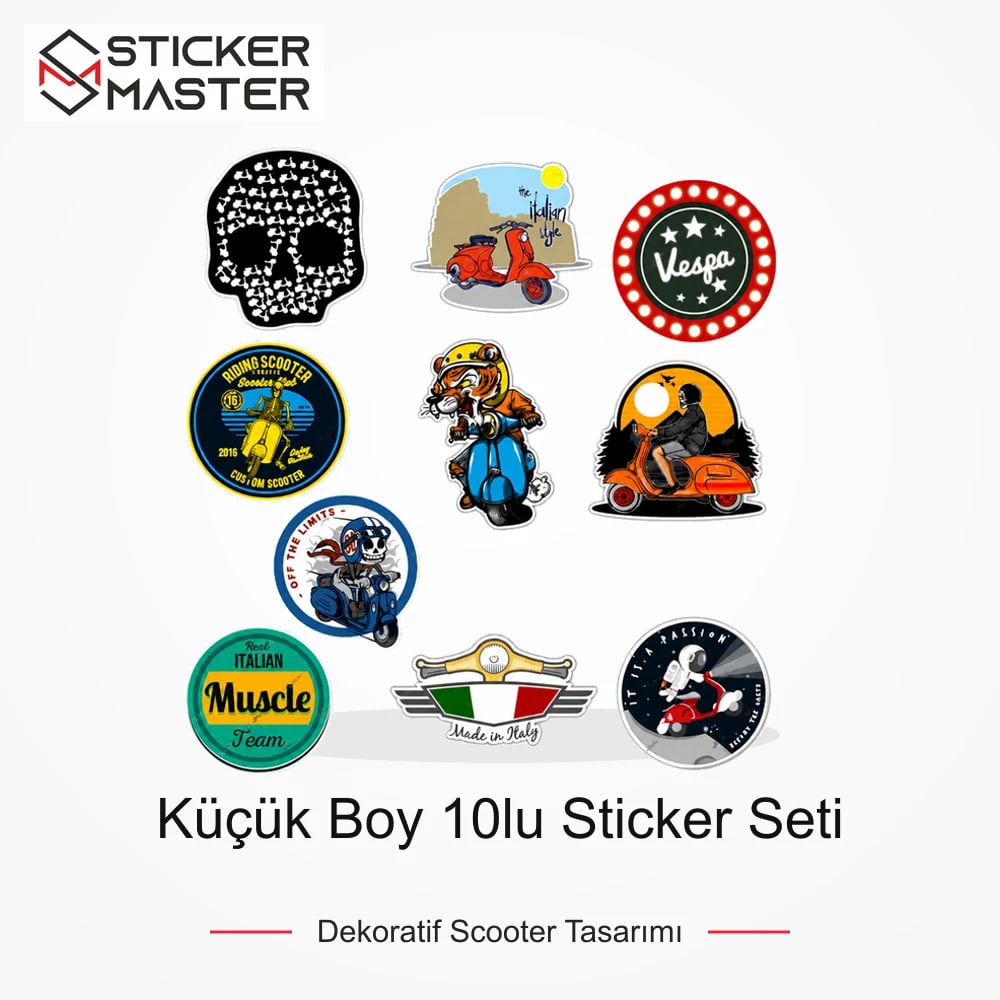 Vespa Uyumlu Küçük Boy 10lu Sticker Seti ana ürün görseli - Sticker Master