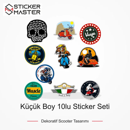 Vespa Uyumlu Küçük Boy 10lu Sticker Seti ana ürün görseli - Sticker Master