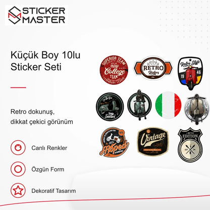 Vespa Uyumlu BDLS27 Küçük Boy 10lu Sticker Seti VSP79755E7CD2 retro tasarım ve kullanım özellikleri - Sticker Master