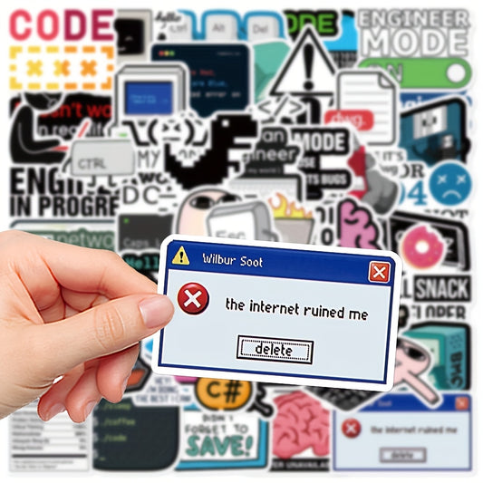 Sticker Master 50 adet Programcı Meme Çıkartmaları - Dizüstü Bilgisayarlar, Gitar Kılıfları, Telefon Kılıfları ve Karalama Defterleri için Teknoloji Temalı Karikatür Çıkartmalar | Dayanıklı PVC, 50+ Stil, Y