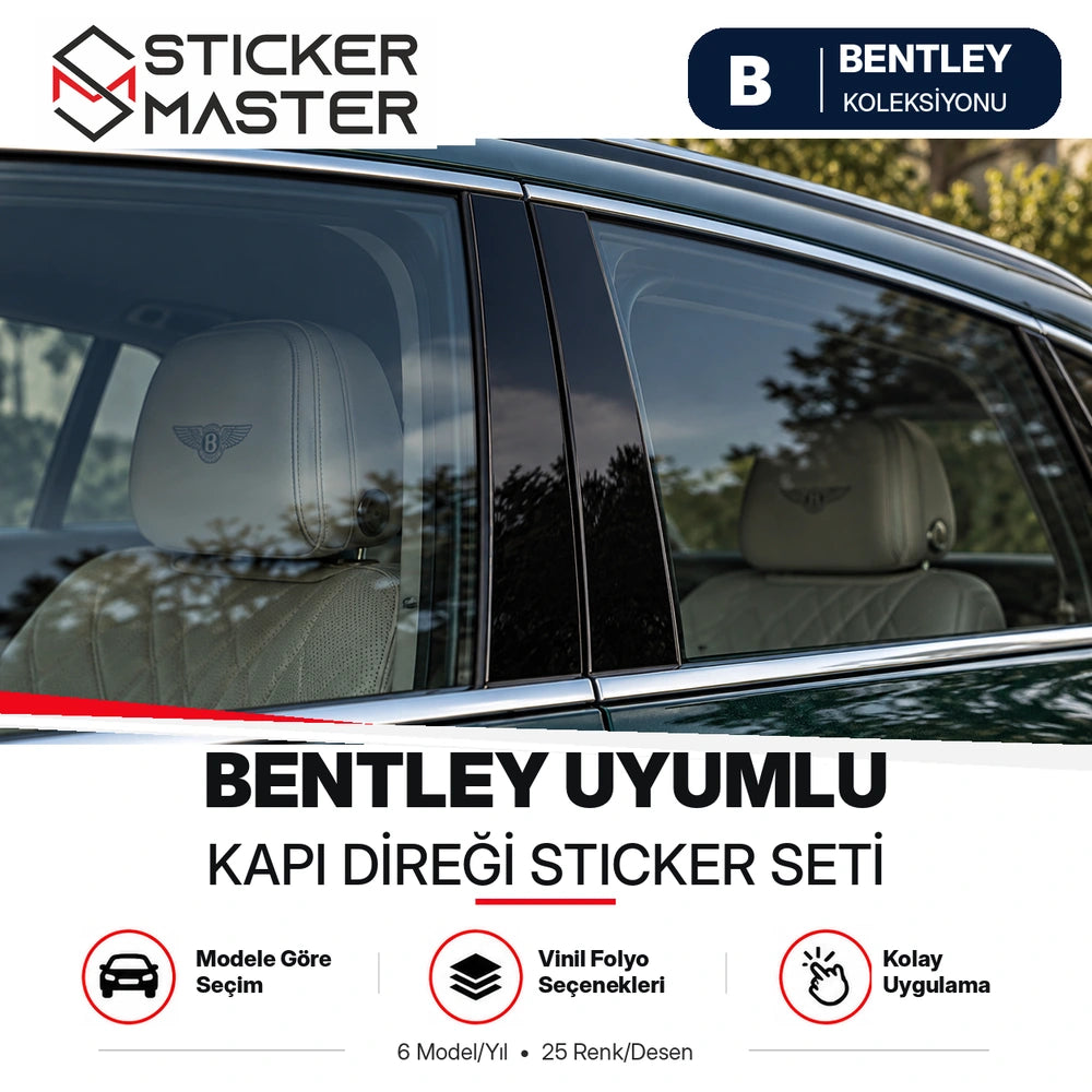 Bentley uyumlu kapı direği sticker seti, B sütunu yakın plan