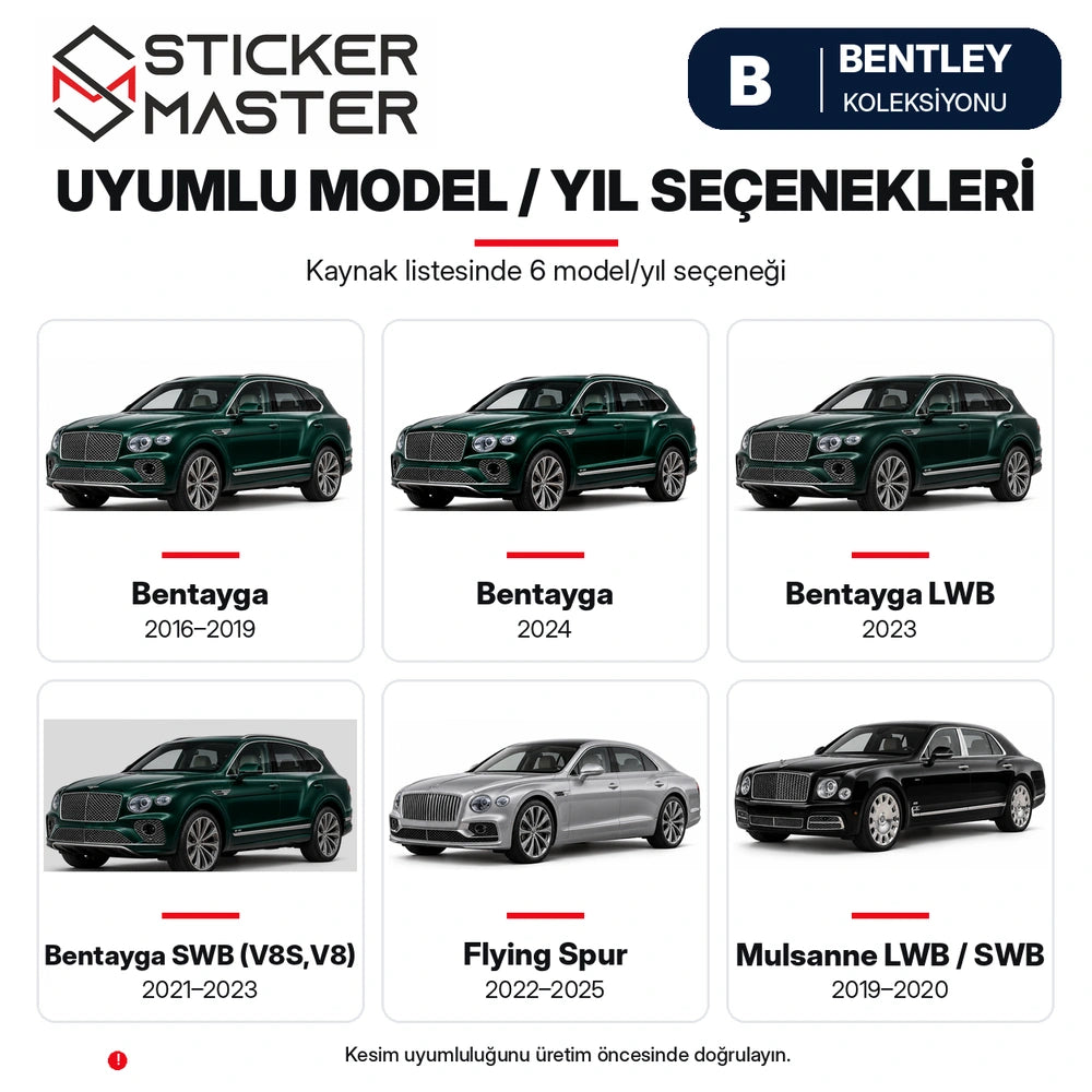 Bentley Bentayga Flying Spur Mulsanne model ve yıl seçenekleri