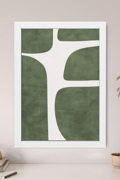 Sticker Master Modern Minimalist Duvar Tablosu | Yeşil Bej Estetik Çerçeveli Poster (30x42 Cm) | Ev Ofis Dekoru | Şık Sanat Baskısı