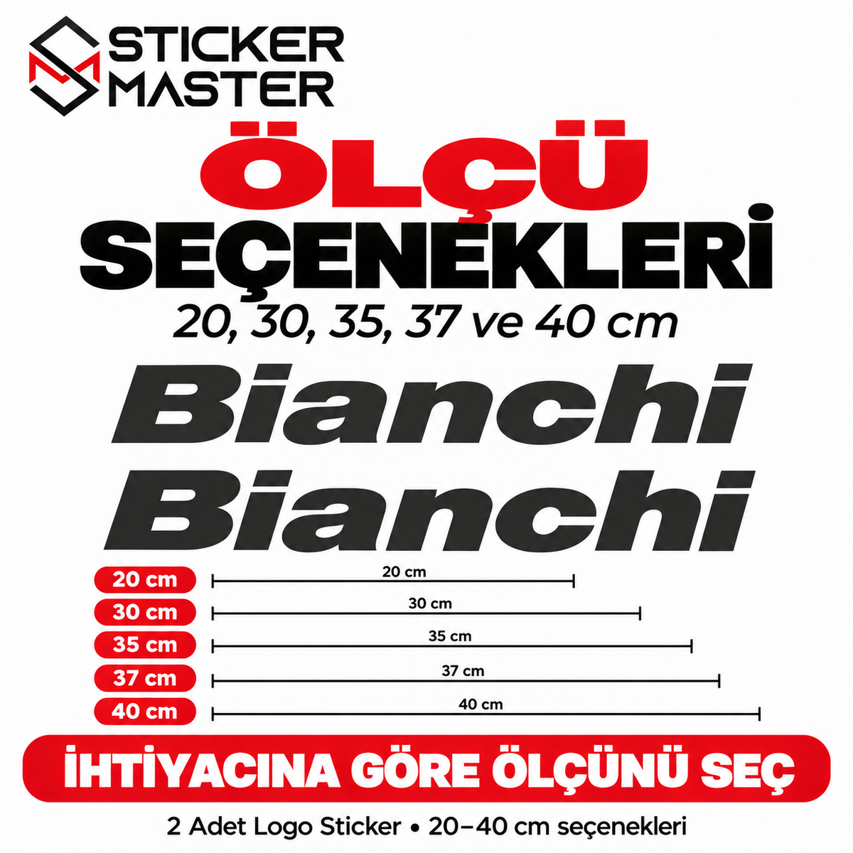 Bianchi sticker ölçü seçenekleri 20 30 35 37 40 cm - Sticker Master