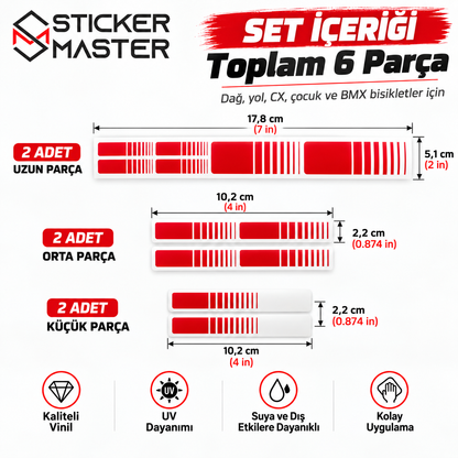 Bisiklet kadro şerit sticker set içeriği ve cm inç ölçüleri