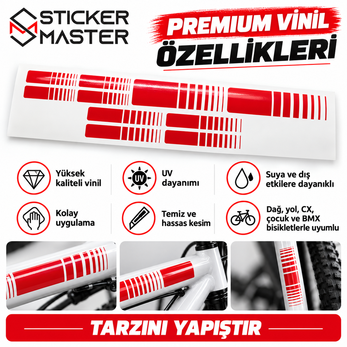 Bisiklet kadro şerit sticker premium vinil özellikleri