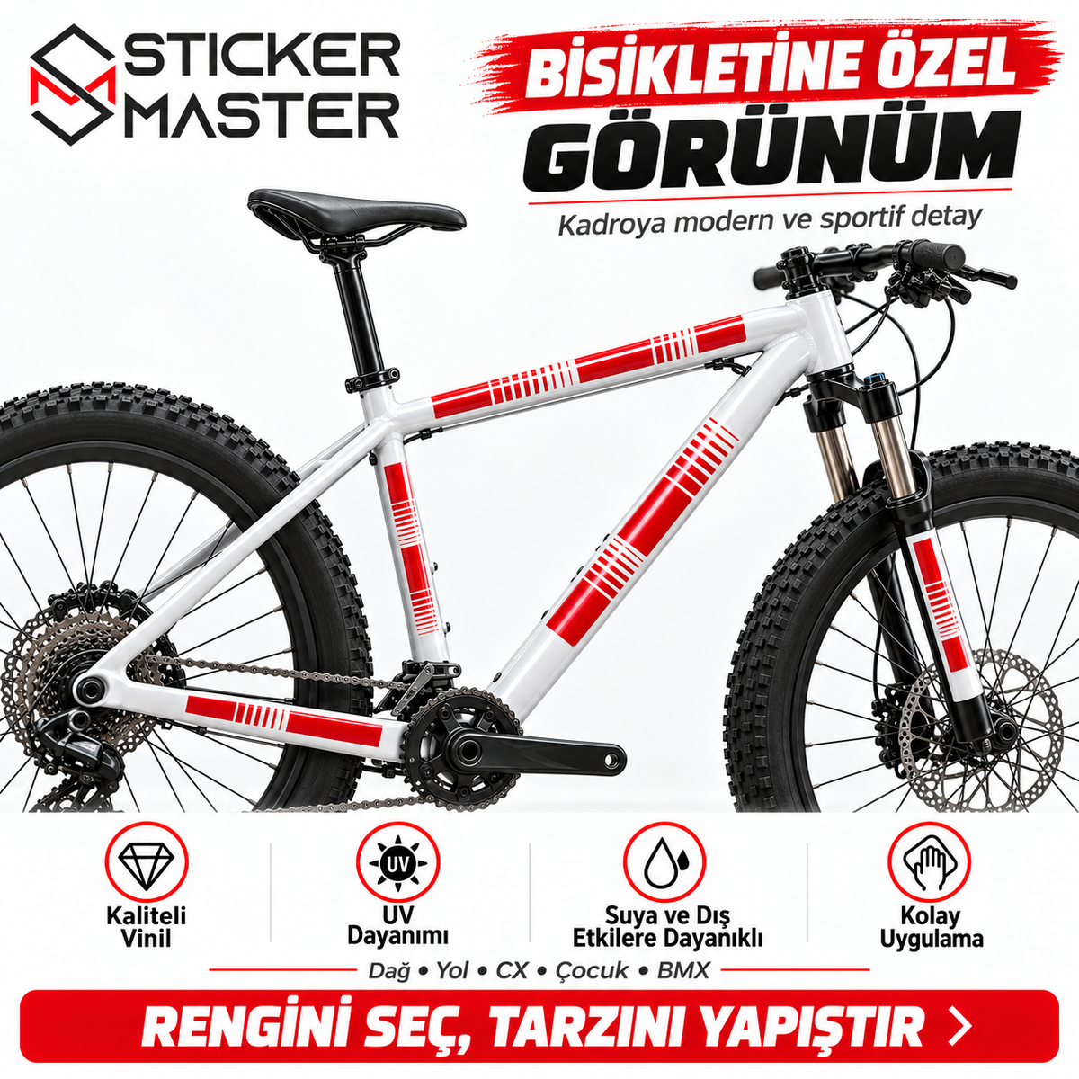 Bisiklet kadro şerit sticker uygulama görünümü