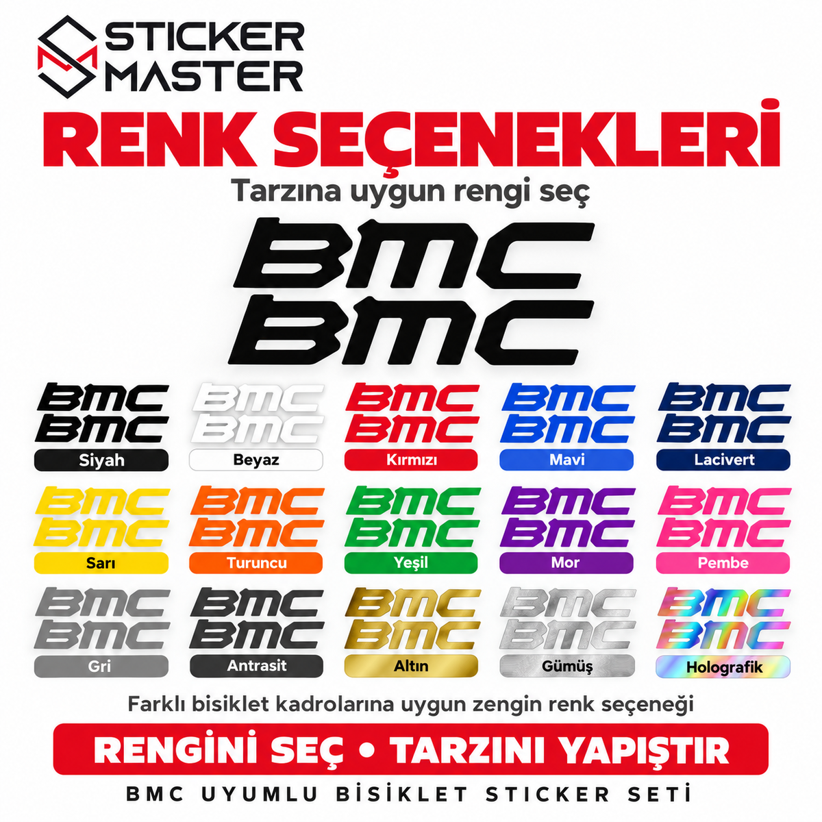 BMC bisiklet sticker renk seçenekleri