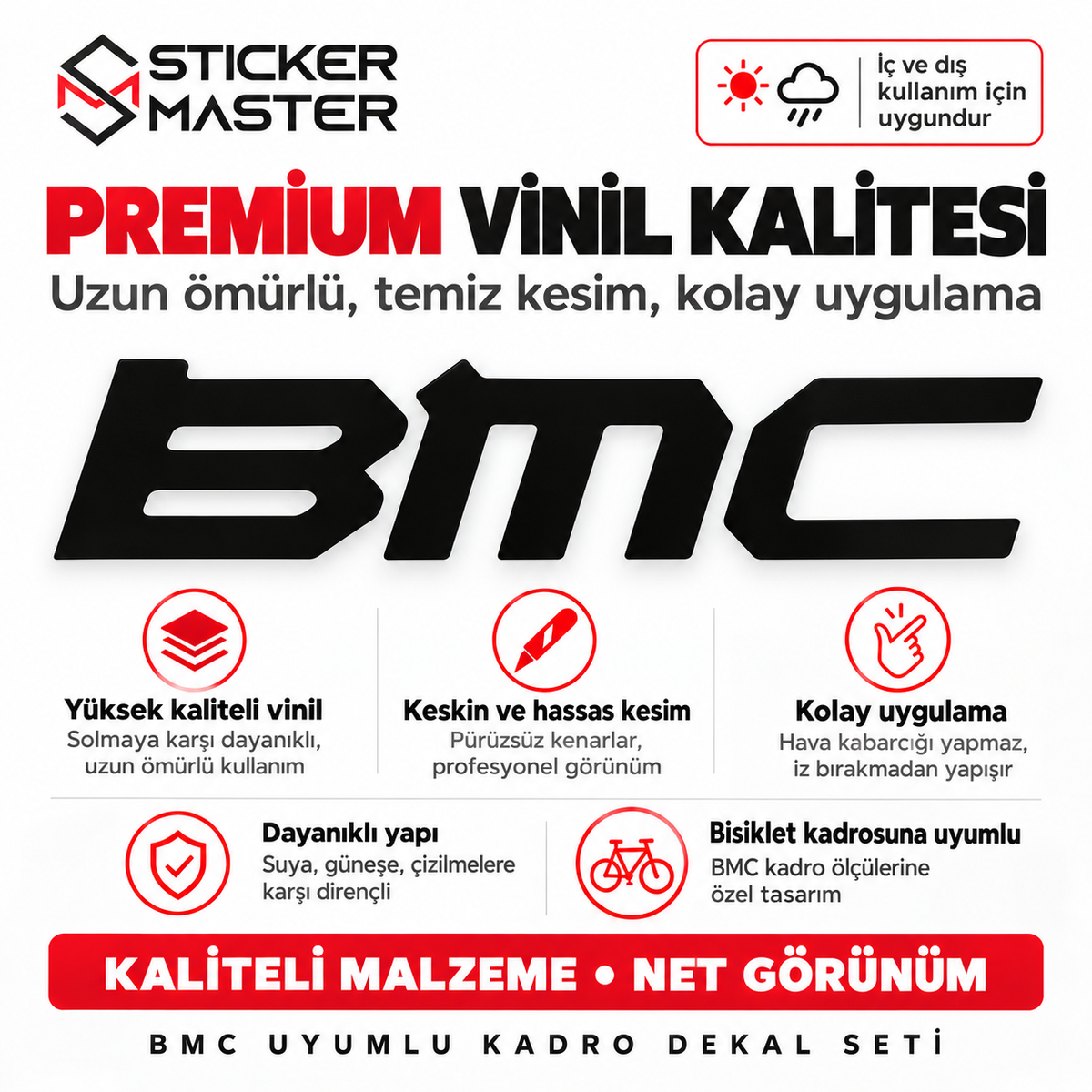 BMC uyumlu premium vinil bisiklet kadro sticker seti