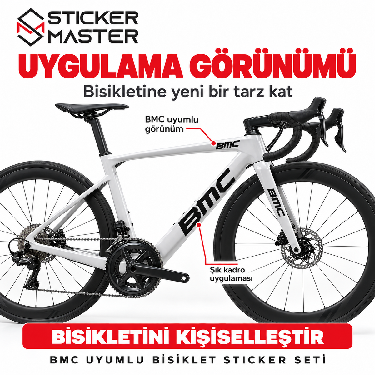 BMC uyumlu bisiklet sticker uygulama görünümü