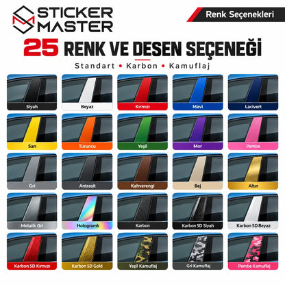 BMW Side Pillar Sticker 25 renk ve desen folyo seçenekleri
