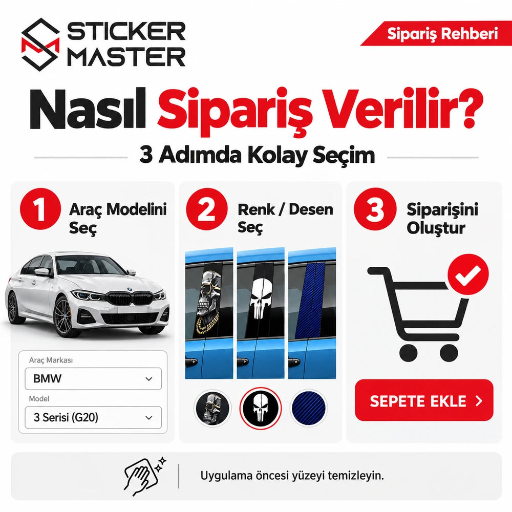 BMW Side Pillar sticker araç modeli ve renk seçimi sipariş rehberi