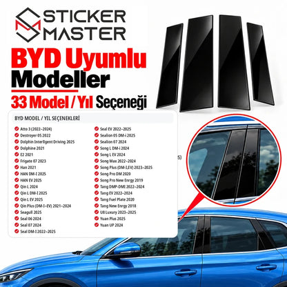 BYD kapı direği sticker 33 model yıl seçeneği Atto 3 Dolphin Seal Han Song Tang