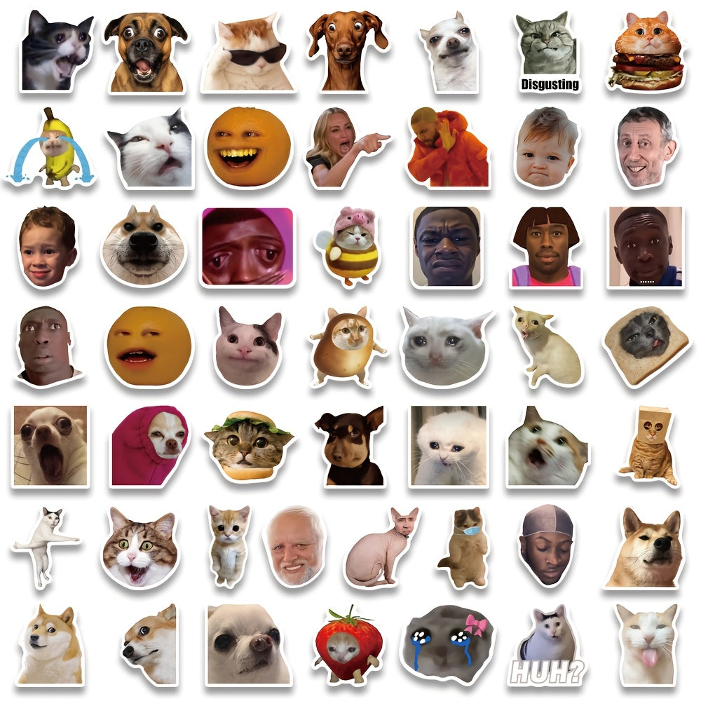 Sticker Master 50'li Komik Meme Sticker Seti – Karikatür Köpek, Kedi, Üzgün Hamster Çıkartmaları | Laptop, Defter, Su Şişesi | Yaratıcı DIY PVC Sticker Koleksiyonu, Mat Kaplama, Hediye