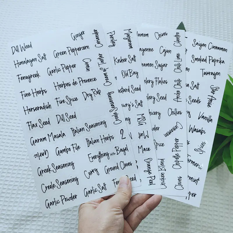 Sticker Master 138 Parça Su Geçirmez Baharat Kavanozu Etiket Seti – Şeffaf, Gıda Uyumlu, Mutfak Düzenleme Etiketi