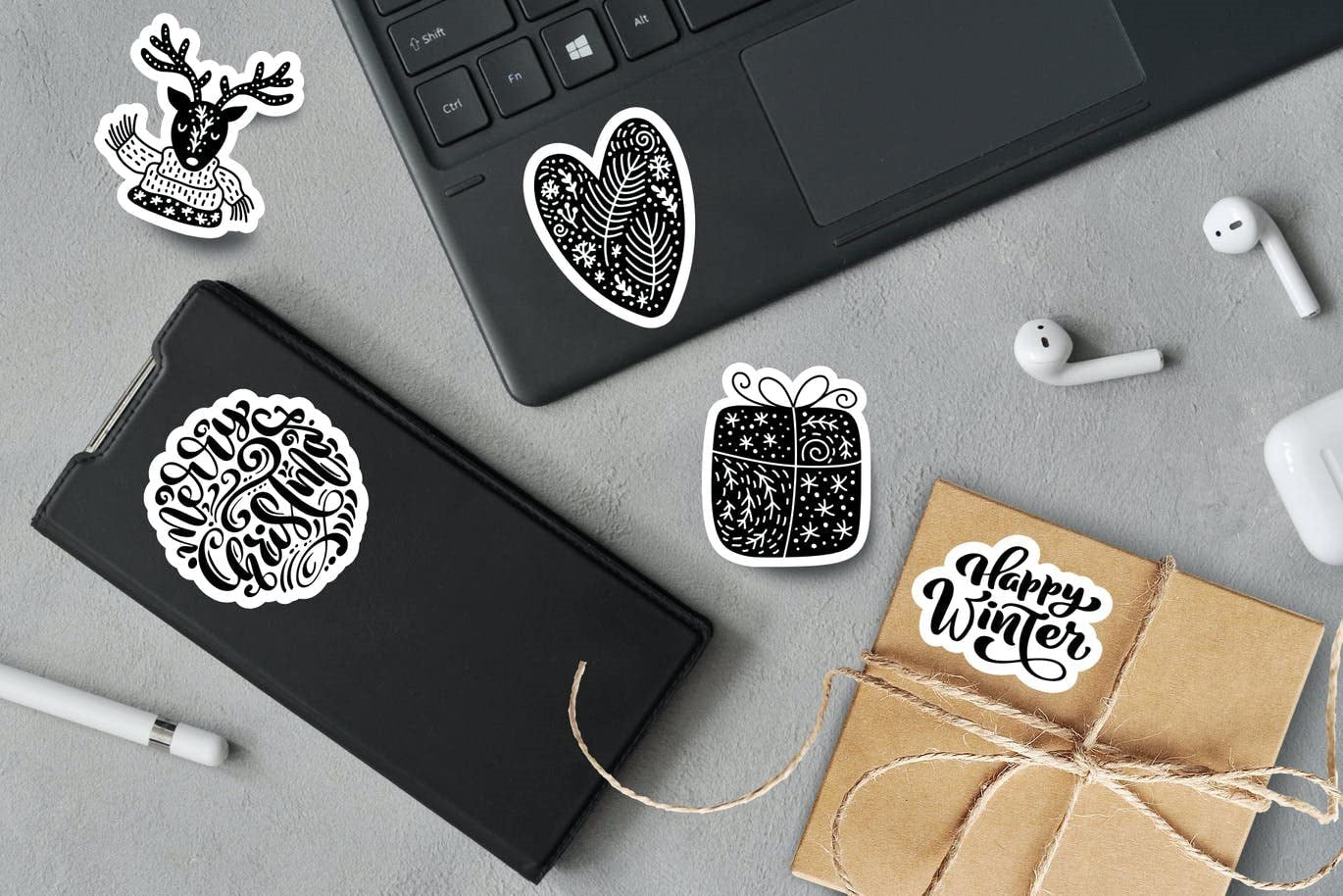 Sticker Master 30 Adet Yılbaşı Christmas JDM Araba Stickers Motor Bisiklet Laptop Sticker Etiket Çıkartma Siyah