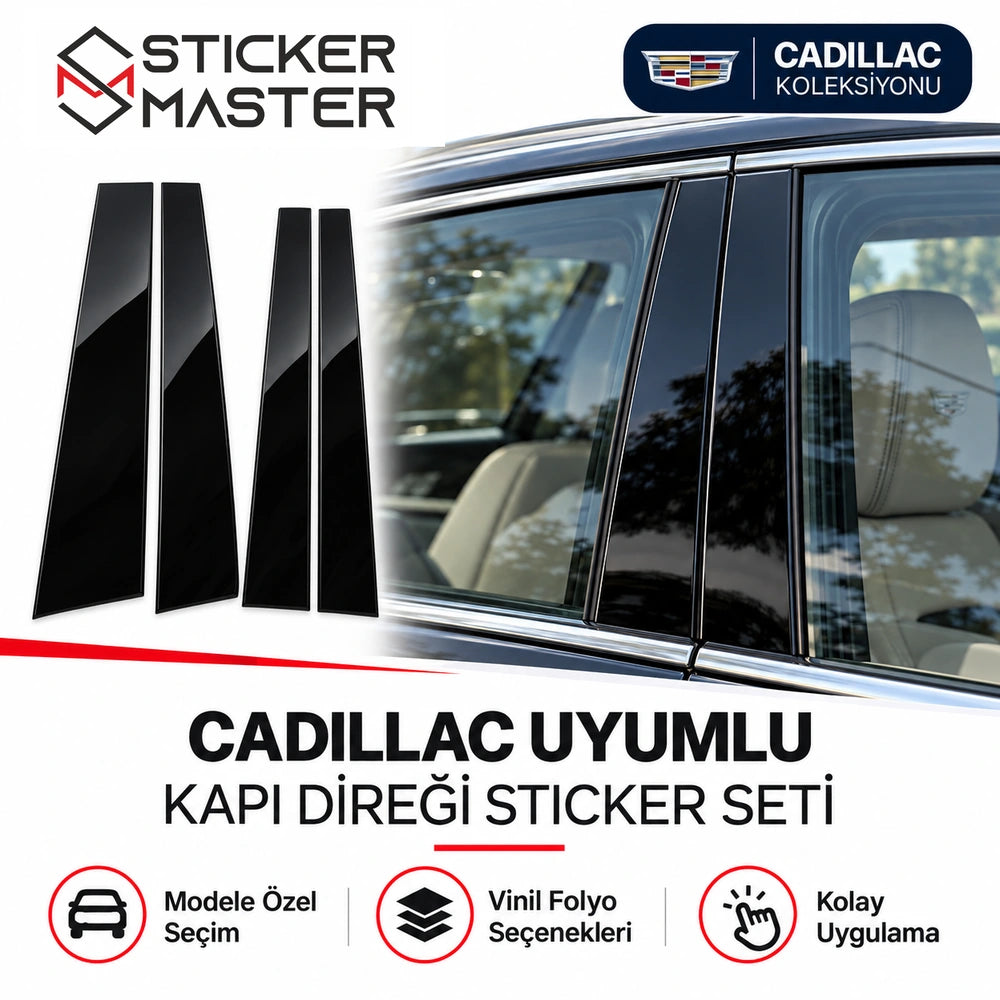 Cadillac uyumlu kapı direği sticker seti, ana ürün ve kapı direği yakın plan