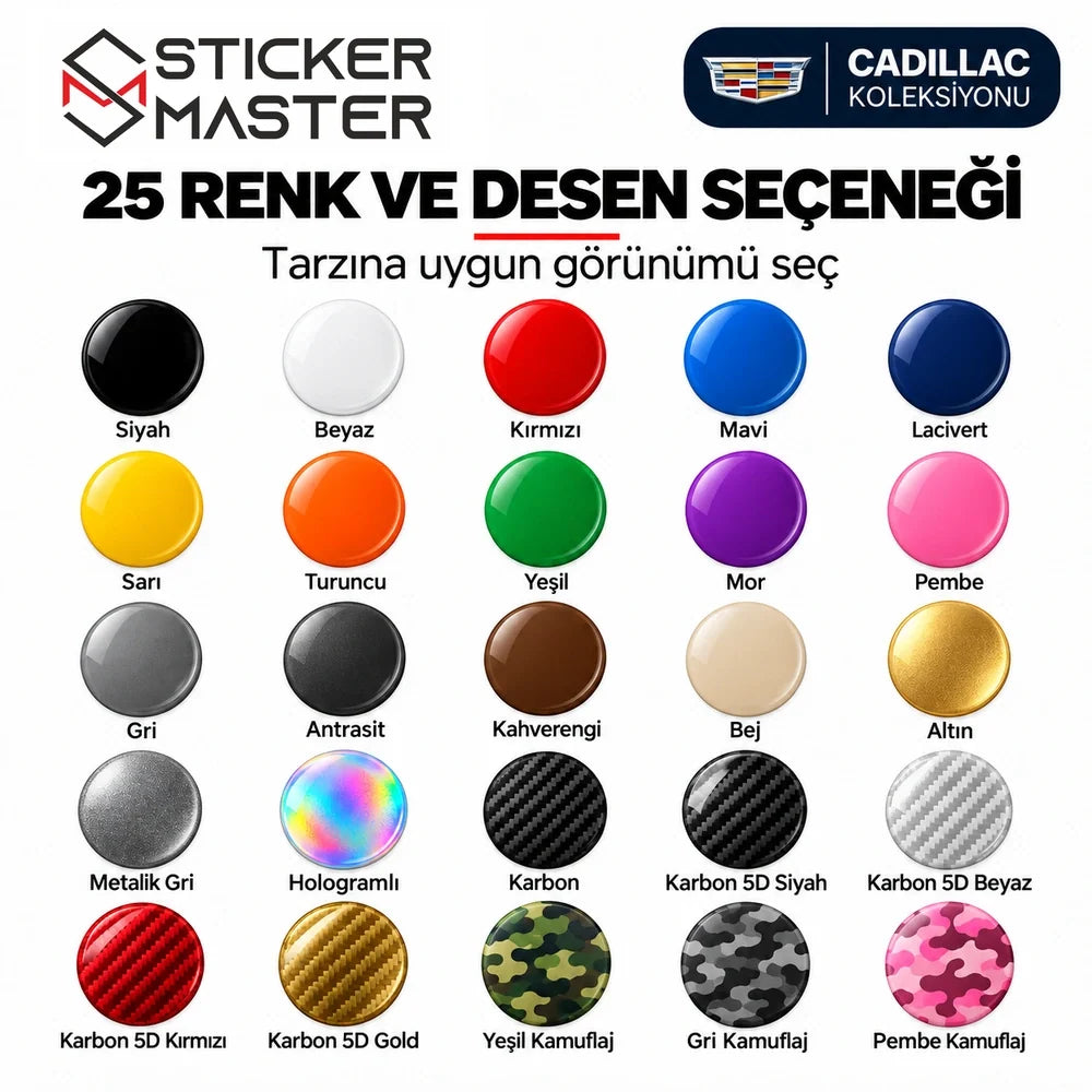 Cadillac kapı direği sticker 25 renk ve desen seçenekleri