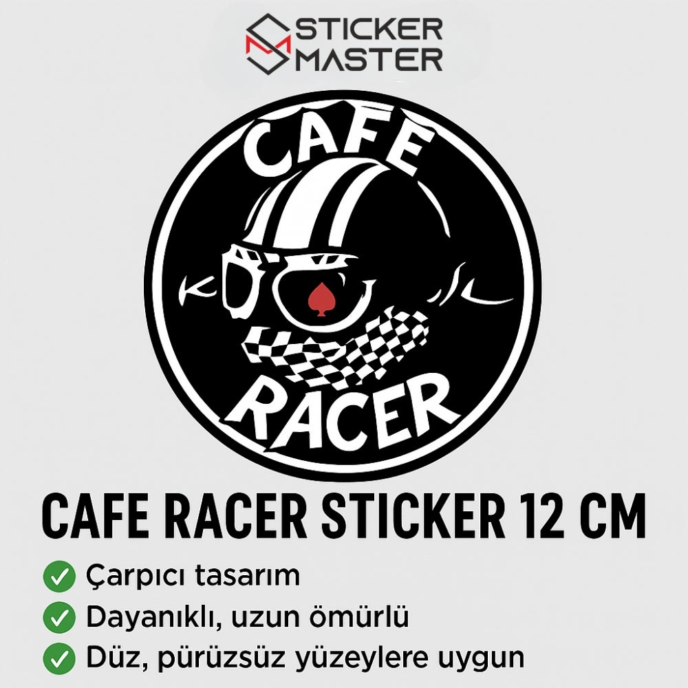 Sticker Master Cafe Racer 2 Sticker Motor, Kask, Laptop, Araba, Oto Araç İçin Dayanıklı Etiket Decal 12 Cm