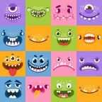 Sticker Master – Sevimli Canavar Yüzleri Sticker Seti (16 Adet × 5 cm) Sticker Master