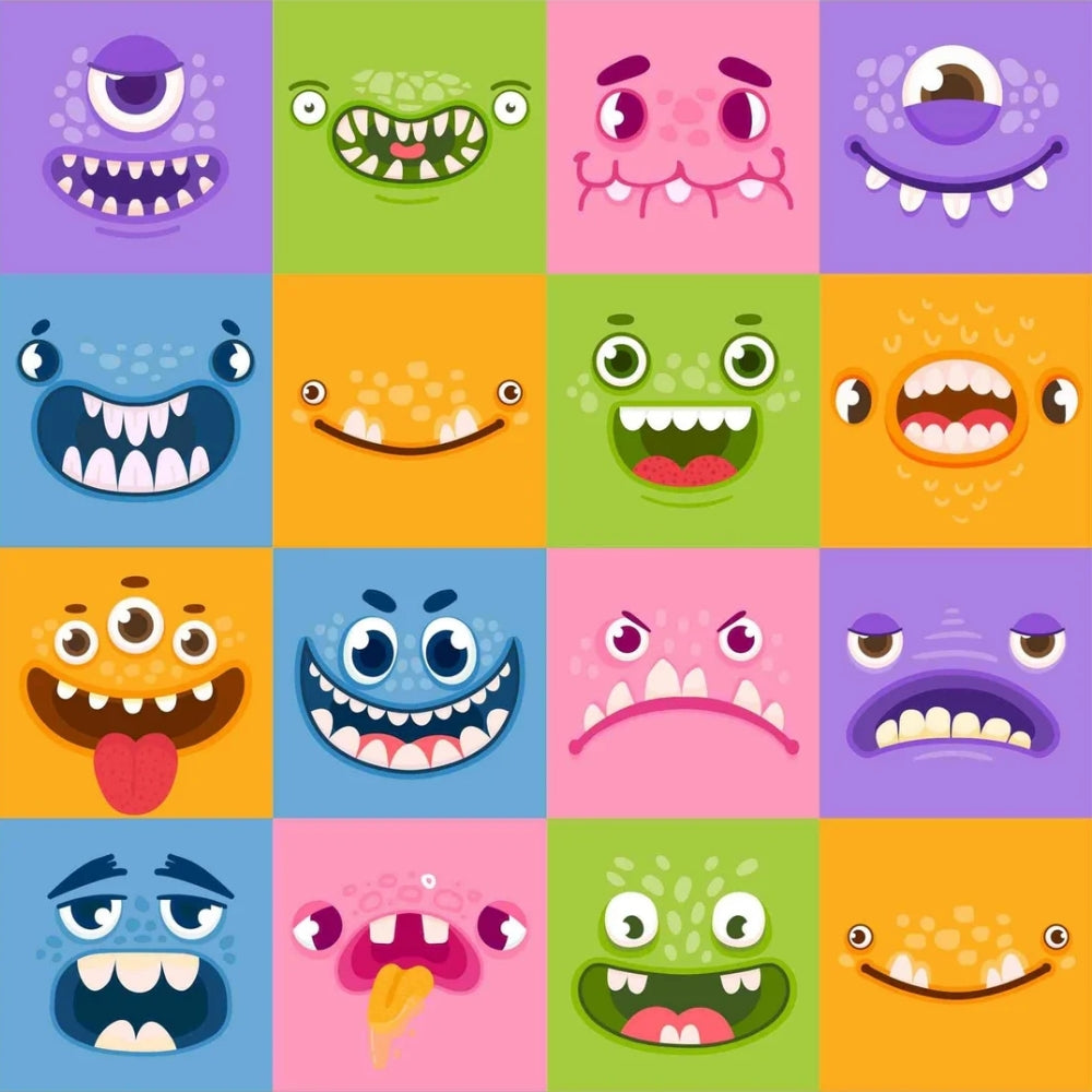 Sticker Master – Sevimli Canavar Yüzleri Sticker Seti (16 Adet × 5 cm)