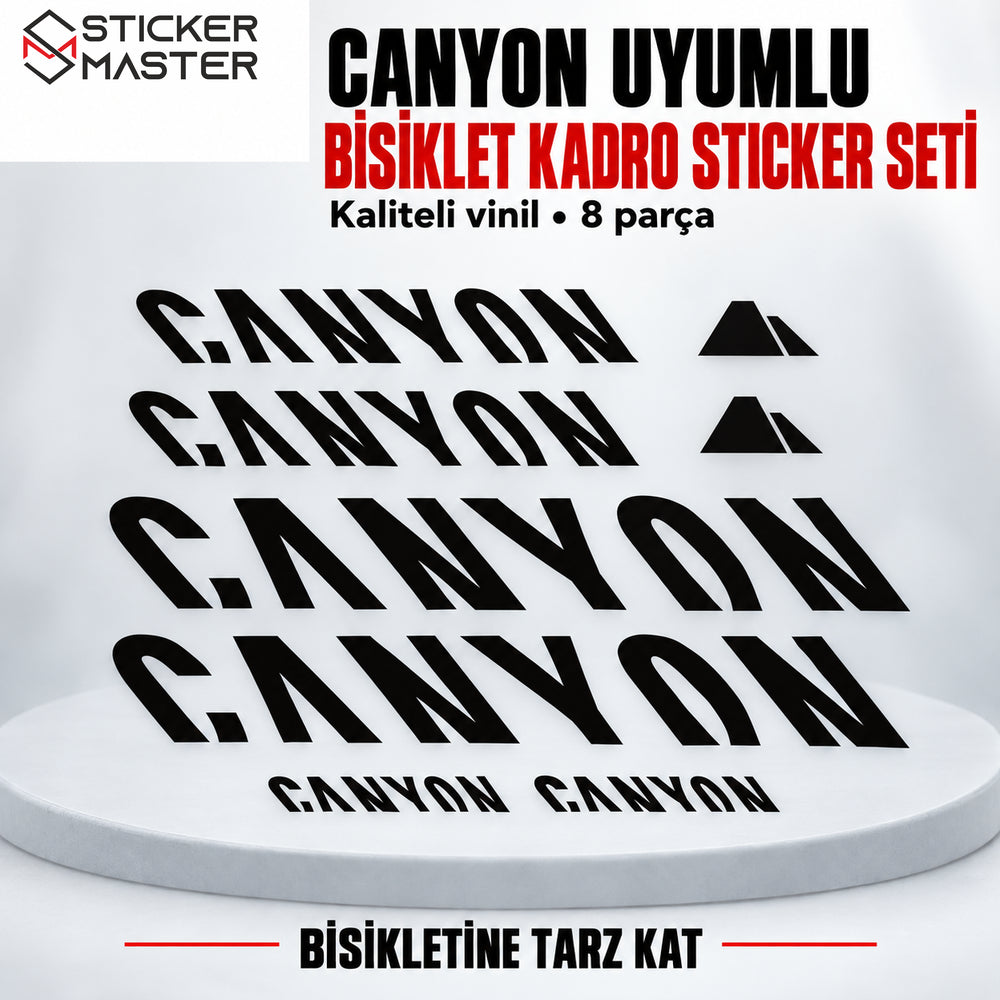 Canyon uyumlu 8 parçalık siyah bisiklet kadro sticker seti