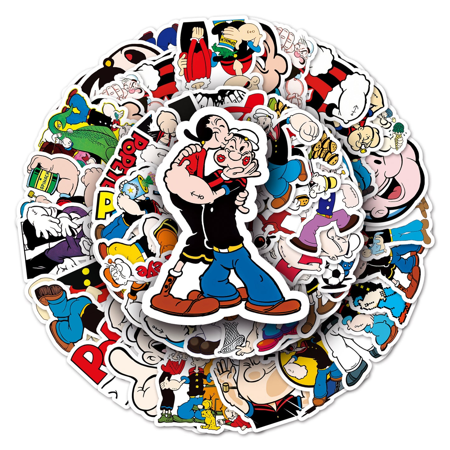 Sticker Master Temel Reis (Popeye) Nostaljik Sticker Seti (50 Adet) | Su Geçirmez Çizgi Film Çıkartmaları