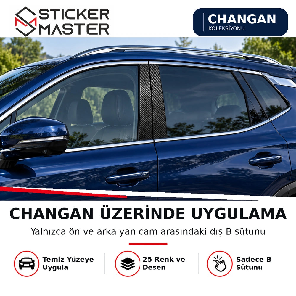 Changan uyumlu dış B sütunu sticker uygulaması; C sütunu kaplanmaz