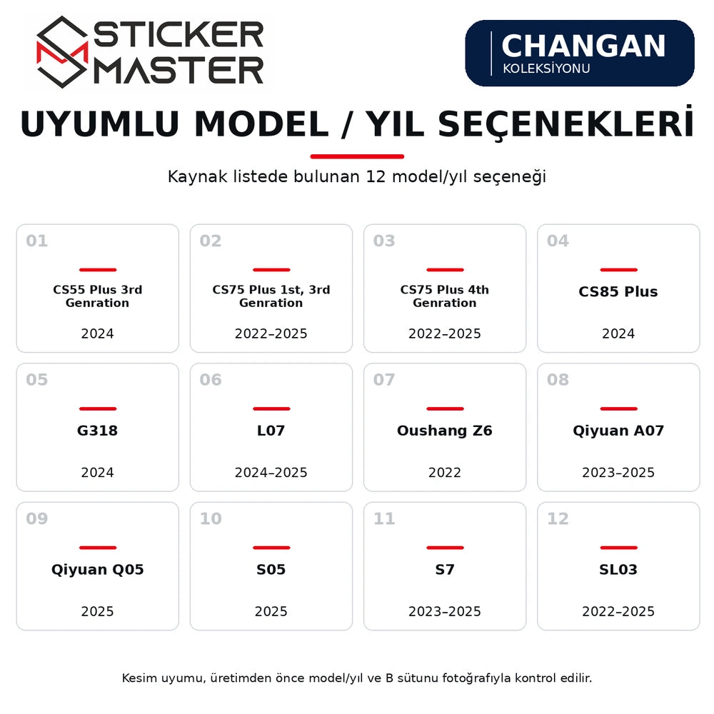 Changan kaynak model ve yıl listesi 12 seçenek