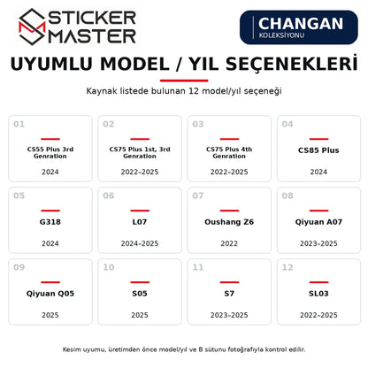 Changan kaynak model ve yıl listesi 12 seçenek