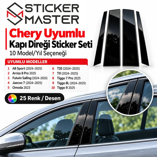 Chery uyumlu kapı direği sticker seti 10 model yıl 25 renk desen ana ürün görseli