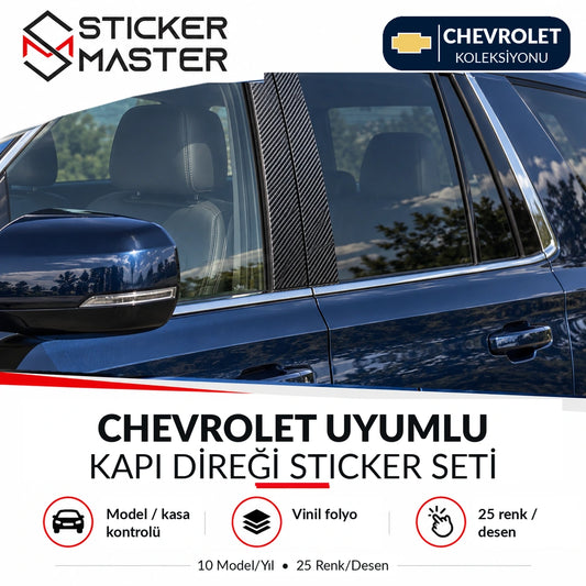 Chevrolet uyumlu B sütunu kapı direği sticker seti ana ürün – karbon desen temsili uygulama