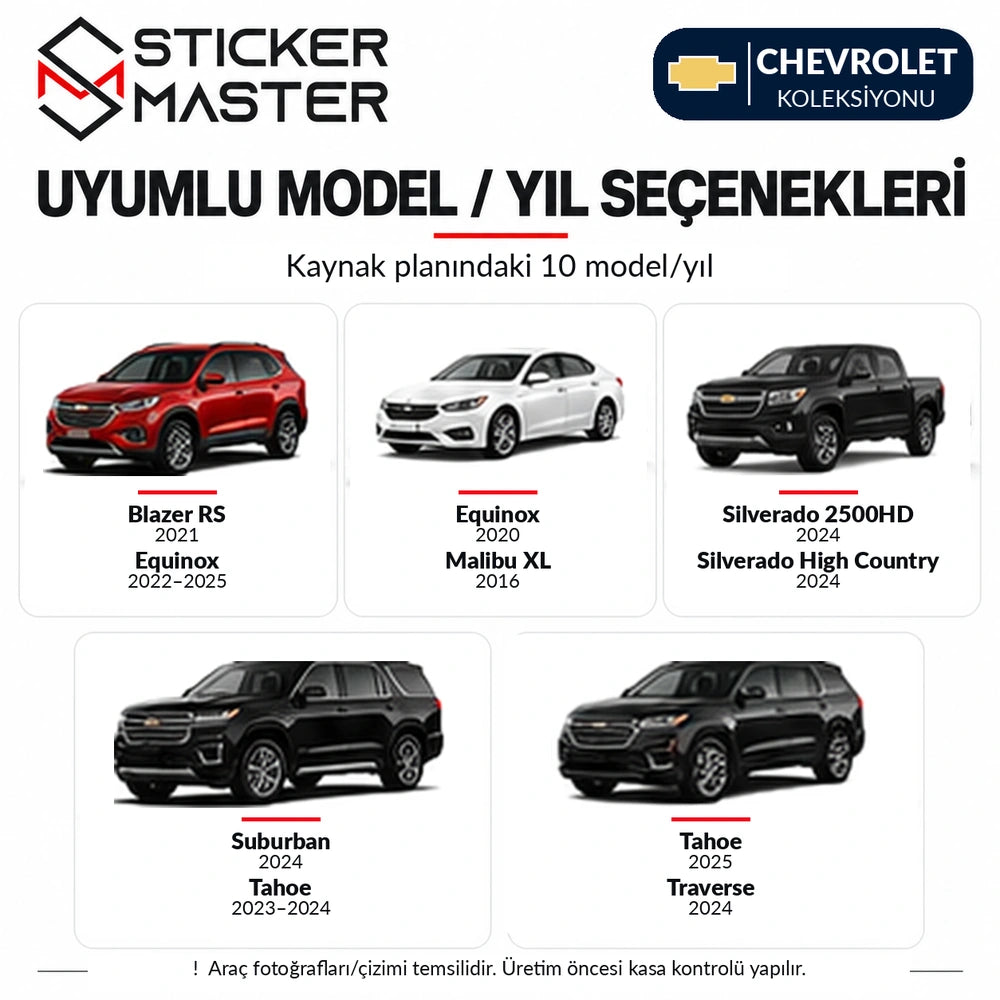 Chevrolet Blazer Equinox Malibu XL Silverado Suburban Tahoe ve Traverse modelleri için kaynak model yıl listesi