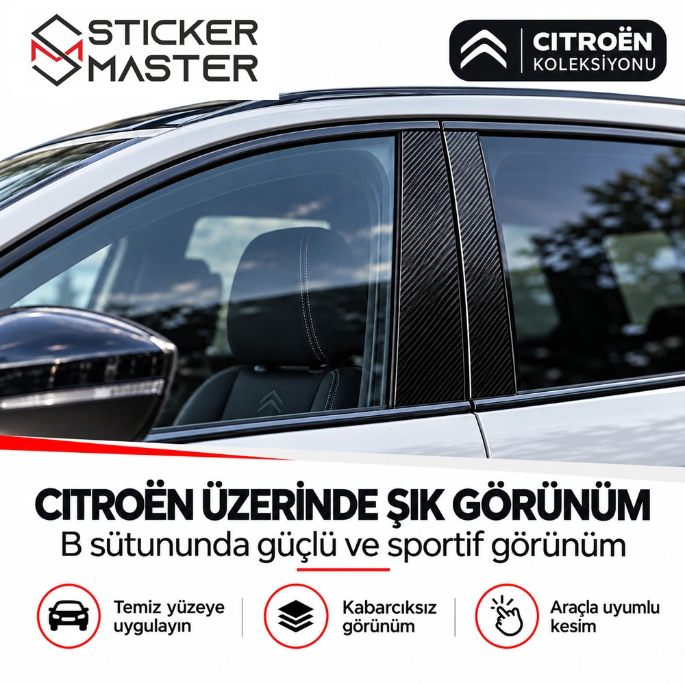 Citroen B sütunu vinil folyo sticker – temsili araçta uygulama