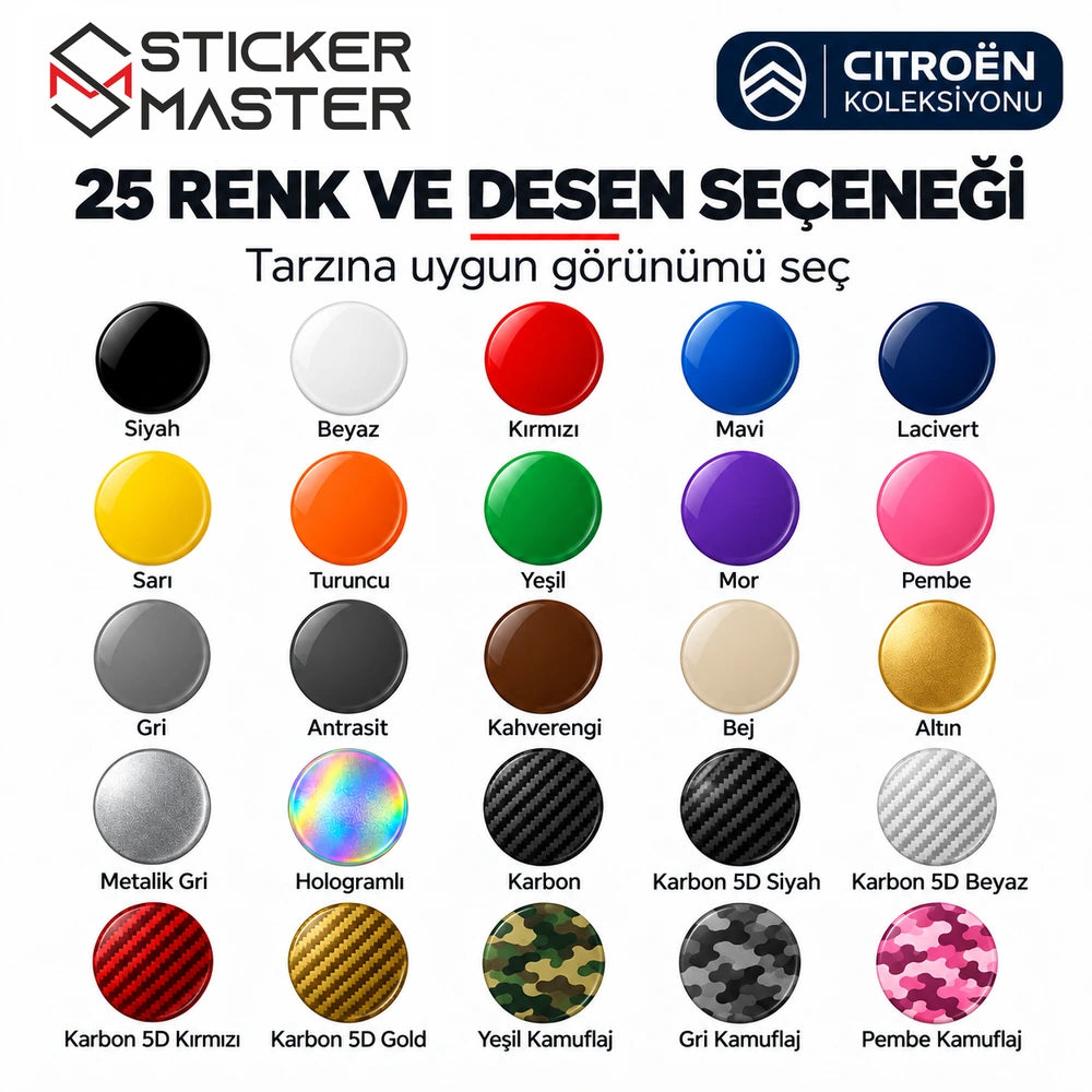 Citroen kapı direği sticker – 25 stok renk ve desen seçeneği