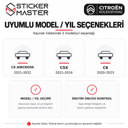 Citroen kapı direği sticker – kaynak model yılı listesi: C5 Aircross C5X C6
