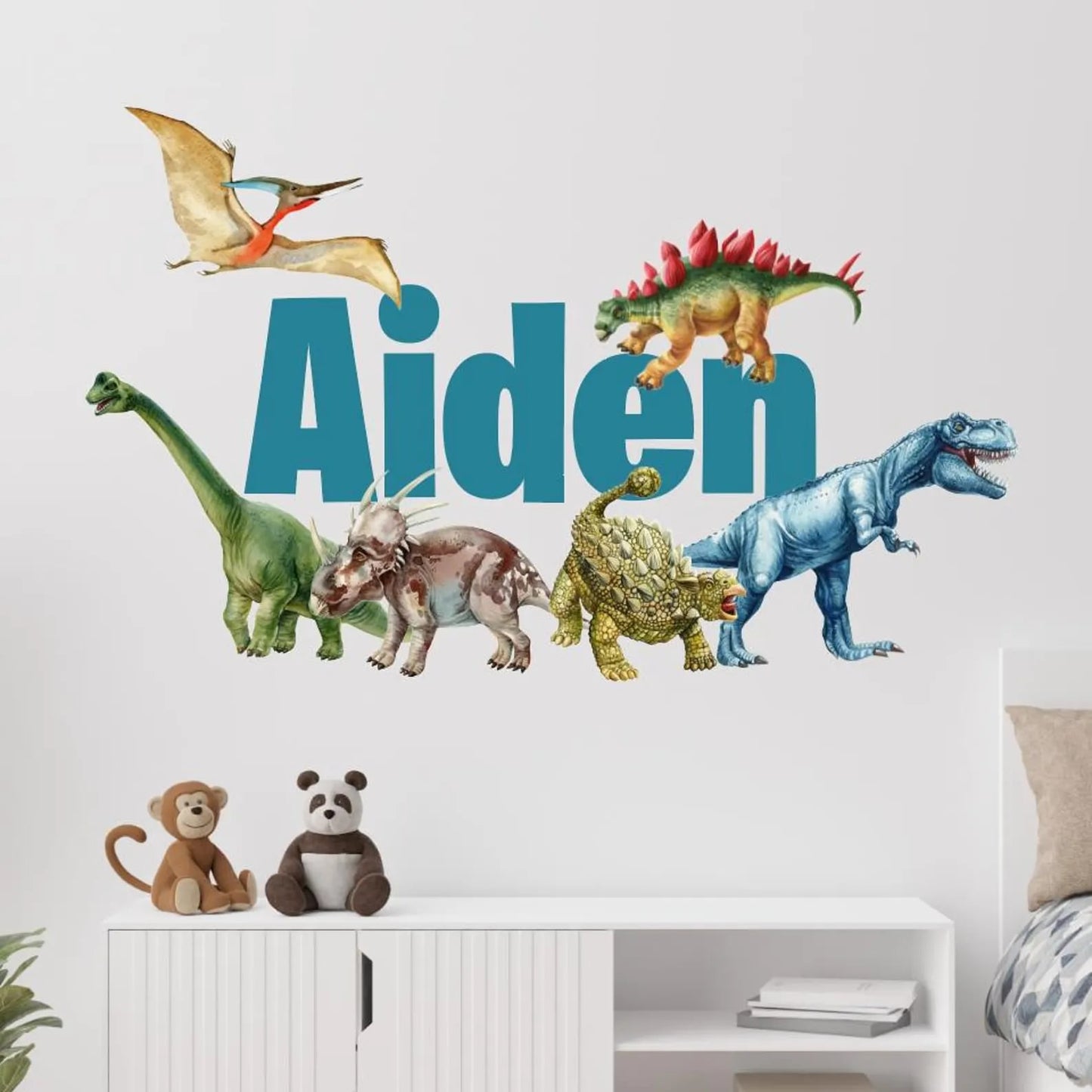 Kişiye Özel İsimli Suluboya Dinozor Duvar Stickeri
