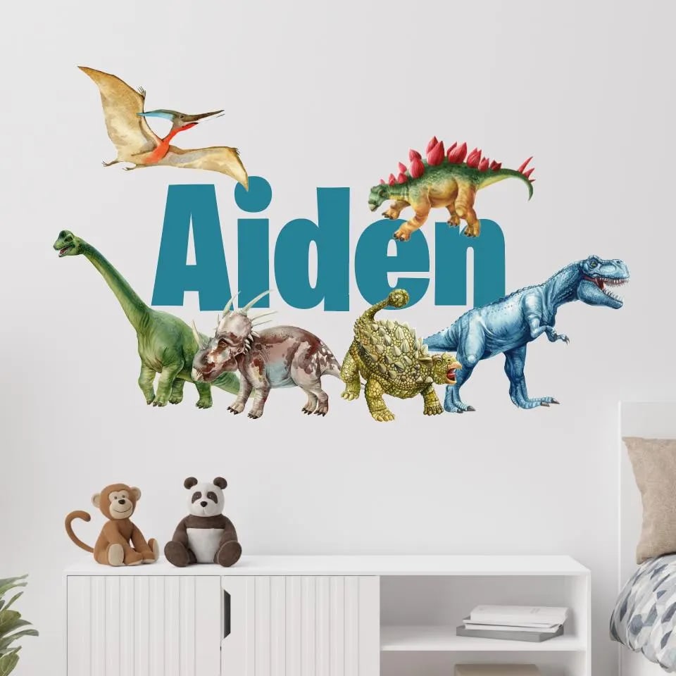Kişiye Özel İsimli Suluboya Dinozor Duvar Stickeri
