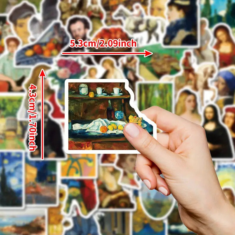 Sticker Master 50’li Ünlü Resimler Sanat Serisi Sticker Seti Laptop, Kaykay, Kask ve Daha Fazlası İçin Sanat Dolu Kağıt Çıkartmalar