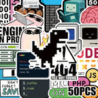 Sticker Master 50 adet Programcı Meme Çıkartmaları - Dizüstü Bilgisayarlar, Gitar Kılıfları, Telefon Kılıfları ve Karalama Defterleri için Teknoloji Temalı Karikatür Çıkartmalar | Dayanıklı PVC, 50+ Stil, Y