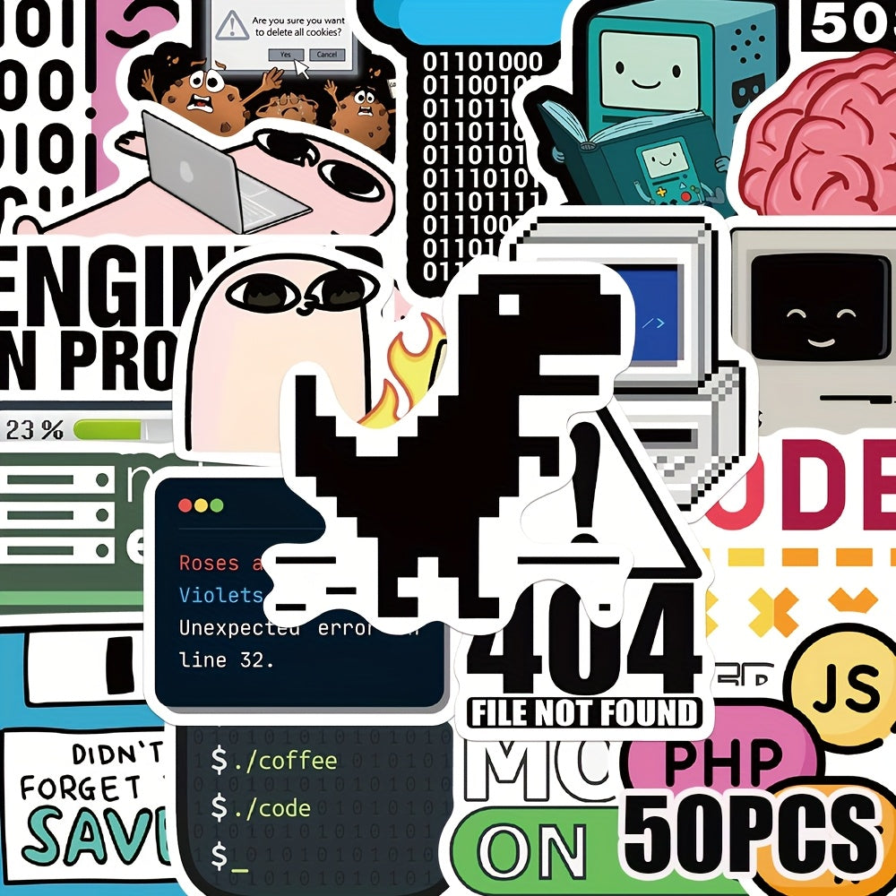 Sticker Master 50 adet Programcı Meme Çıkartmaları - Dizüstü Bilgisayarlar, Gitar Kılıfları, Telefon Kılıfları ve Karalama Defterleri için Teknoloji Temalı Karikatür Çıkartmalar | Dayanıklı PVC, 50+ Stil, Y