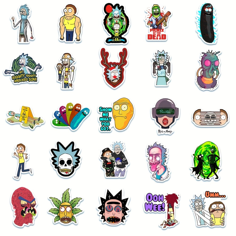 Sticker Master Rick and Morty Boyutlararası Sticker Seti (50 Adet) | Su Geçirmez Çizgi Dizi Çıkartmaları